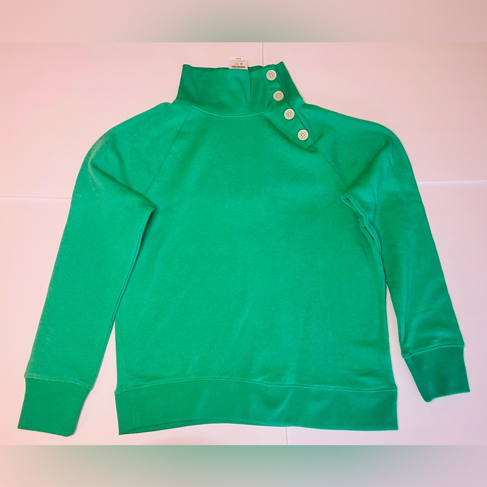 J Crew Factory‎ Green  Sweatshirt Mock Turtleneck W/ Buttons Women's Size S NWT